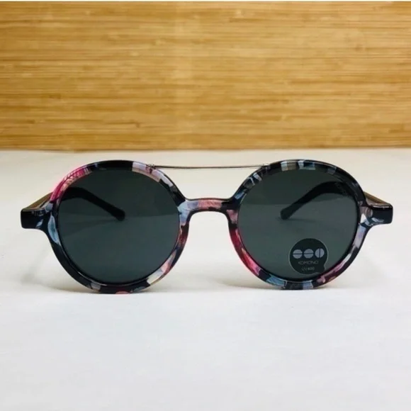 KOMONO Round Sunglasses NEW The Vivien Floral Black Pink NWT 